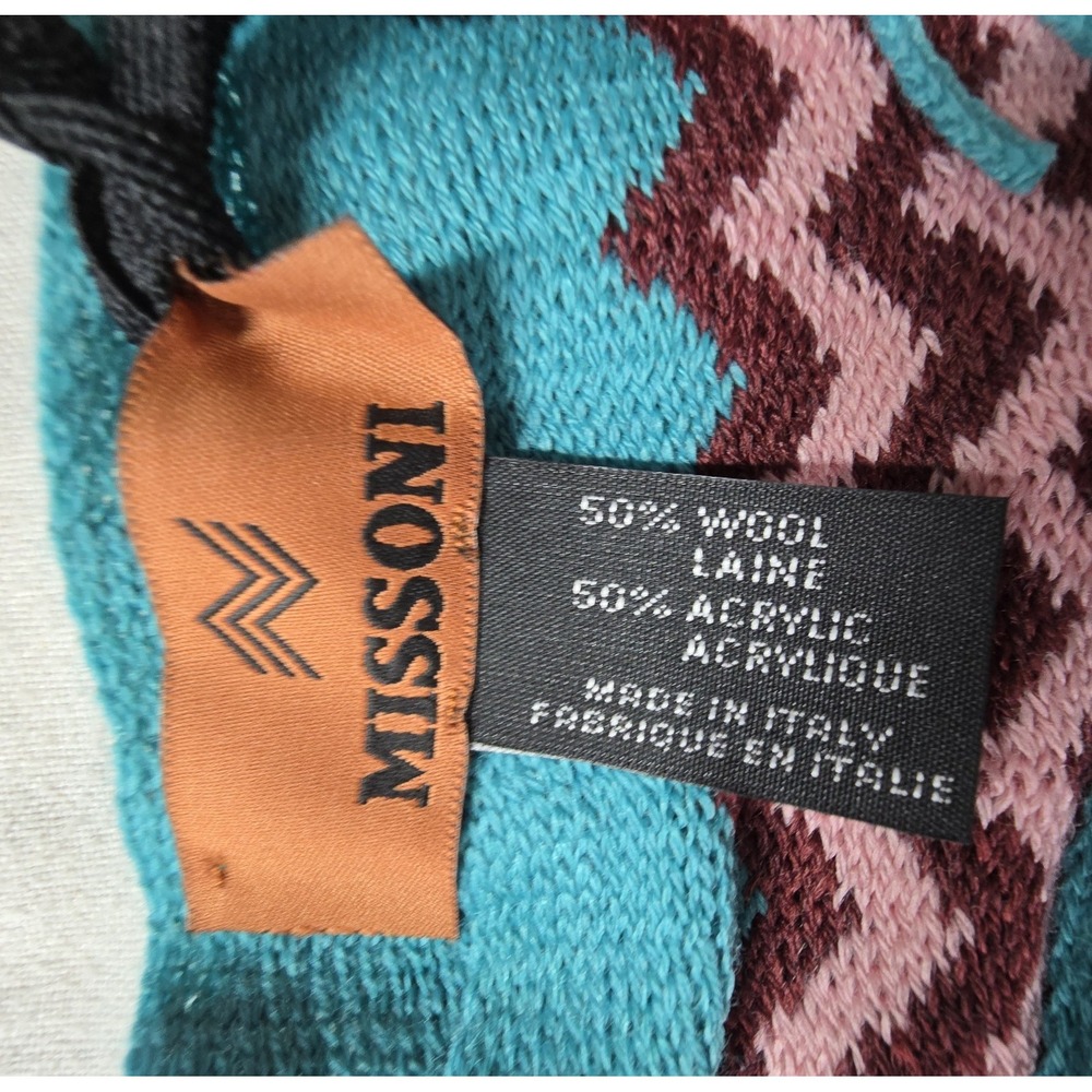 Missoni Chevron Zig Zag Fringe Wool Blend Scarf Colorful NWT - Picture 2 of 4